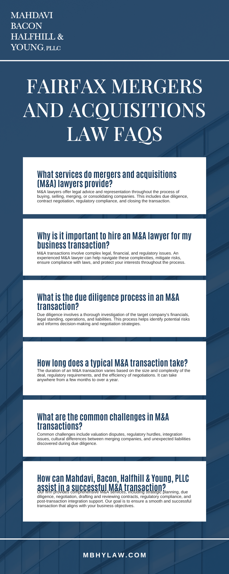 Fairfax Mergers And Acquisitions Law FAQs Infographic